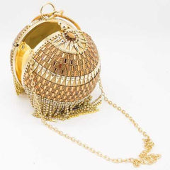 Shinny Studded Ball Shaped Tassel Clutch Bag - purse-at-0105