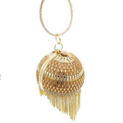 Shinny Studded Ball Shaped Tassel Clutch Bag - purse-at-0105