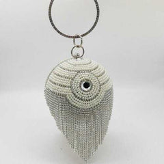 Shinny Studded Ball Shaped Tassel Clutch Bag - purse-at-0105
