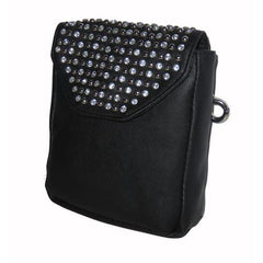 Black Leather Studded Clip Pouch w/Detachable Strap - purse-at-0105